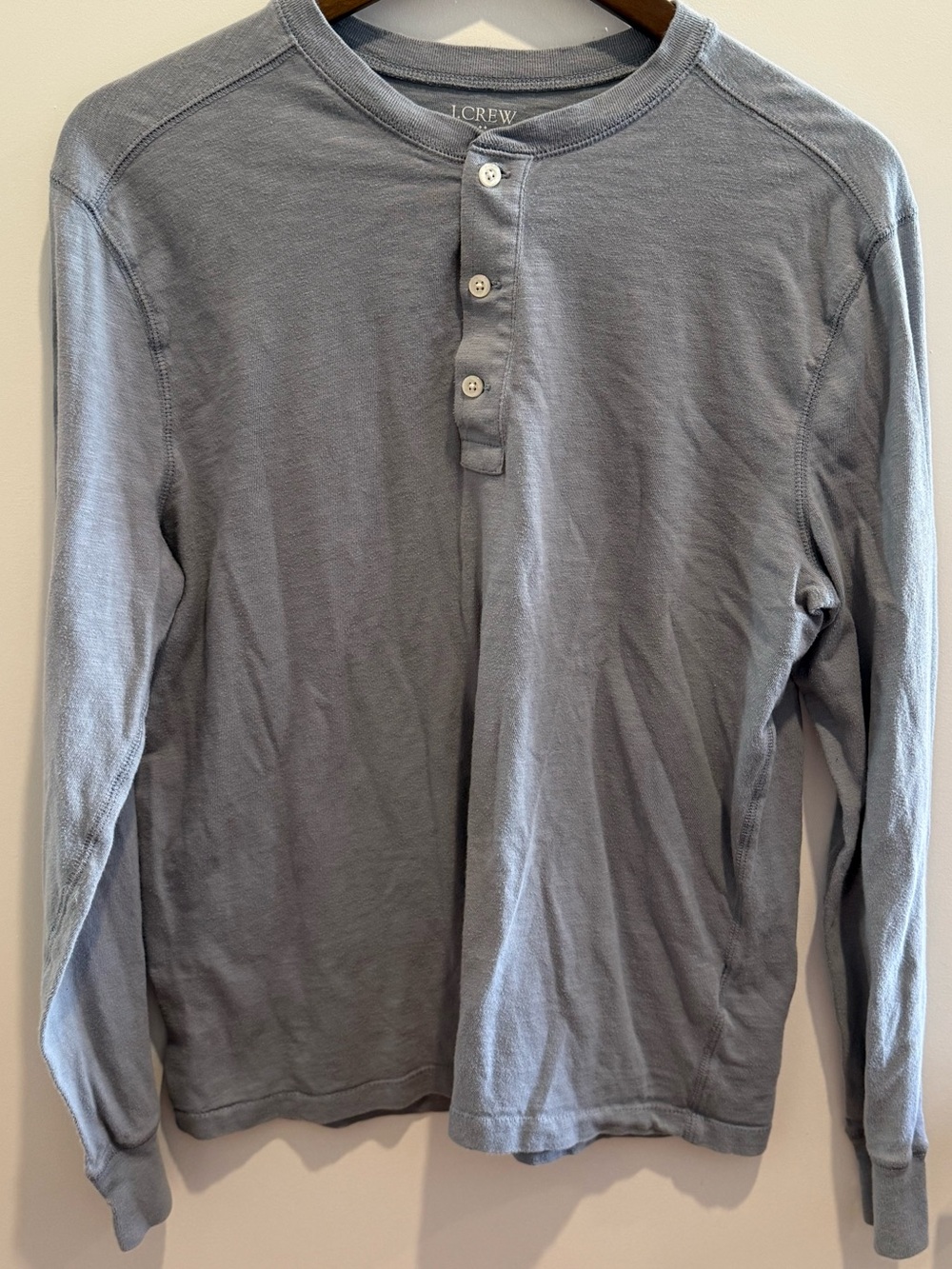 J. Crew Men’s Long-Sleeve Henley Shirt in Light Gray